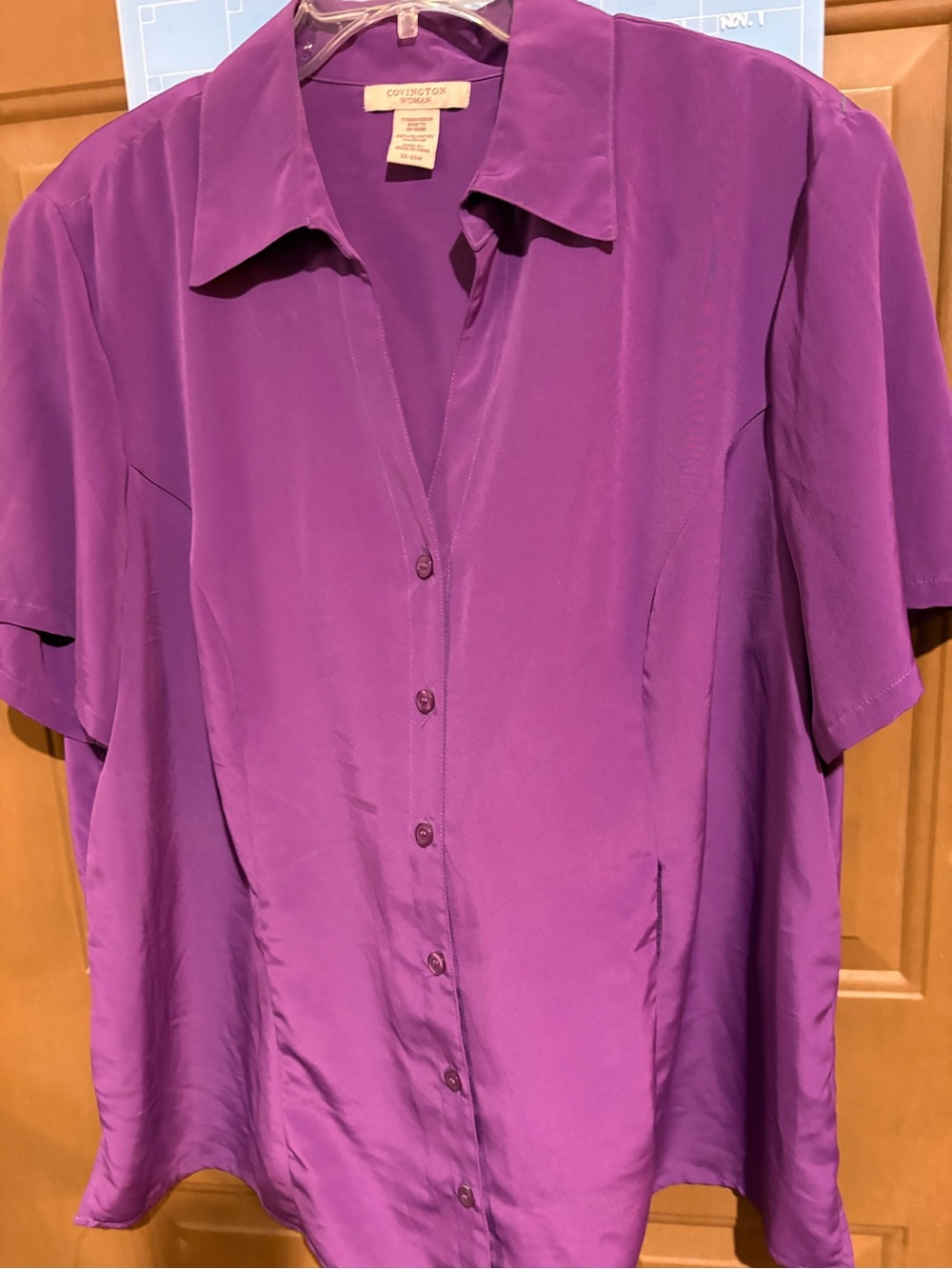 Covington Vibrant Purple Short-Sleeve Button Front Blouse